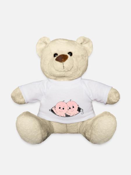 Enfants sortant d'une poche à fermeture éclair - Nounours - blanc