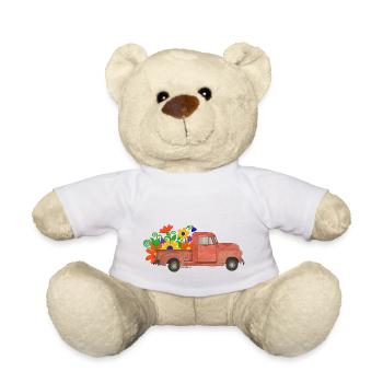 roter Pickup mit bunten Blumen - Teddy - Weiß - Vorne