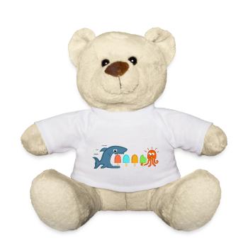 Shark and jellyfish eat popsicles - Teddy Bear - white - Front