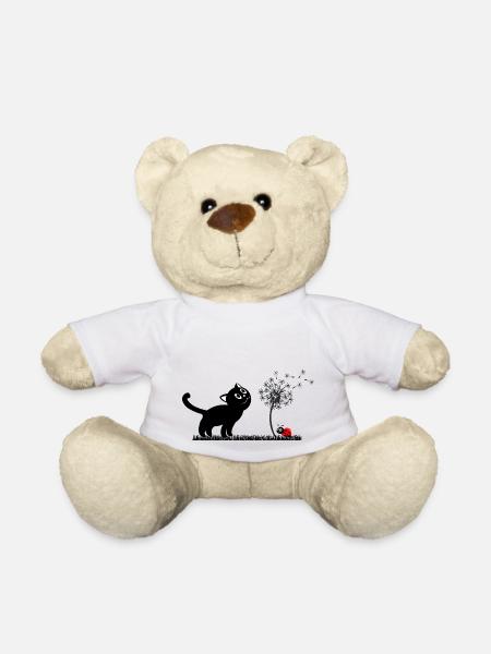 Frühlingsdesign - Katze, Pusteblume, Marienkäfer - Teddy - Weiß