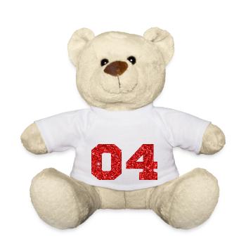 Number 4 Red Glitter - 4th Anniversary - Teddy Bear - white - Front