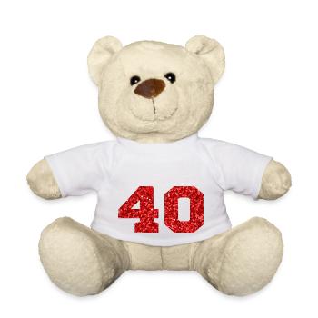 Number 40 Red Glitter - 40th Anniversary - Teddy Bear - white - Front