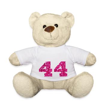 Numéro 44 paillettes rose - 44e anniversaire - Nounours - blanc - Devant