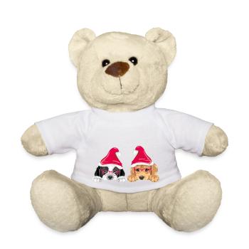 Chiens jetant un coup d’œil dans des chapeaux de Père Noël - Nounours - blanc - Devant