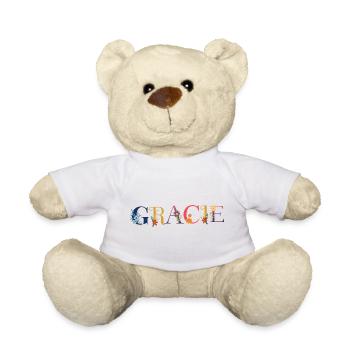 Le nom de GRACIE est décoré de fleurs - Nounours - blanc - Devant