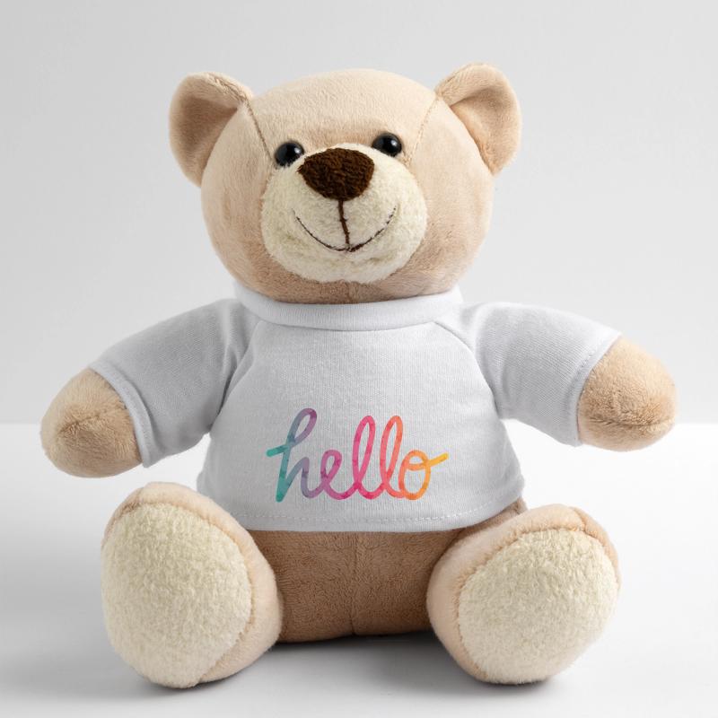 Hello Typography rainbow Teddy Bear
