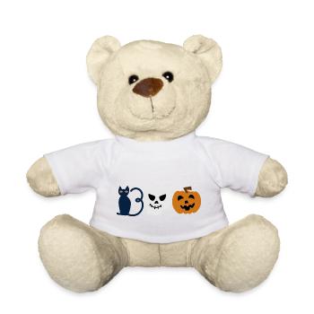 Cute Kids Halloween Boo, Cat, Ghost, Pumpkin - Teddy Bear - white - Front