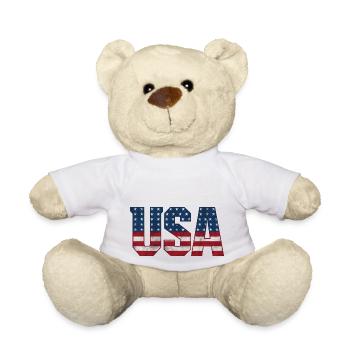 USA T-Shirt - Buchstaben der amerikanischen Flagge - Teddy - Weiß - Vorne