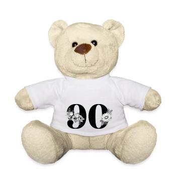 Nummer 90 Schwarze Blumen - 90. Geburtstag Blumen - Teddy - Weiß - Vorne