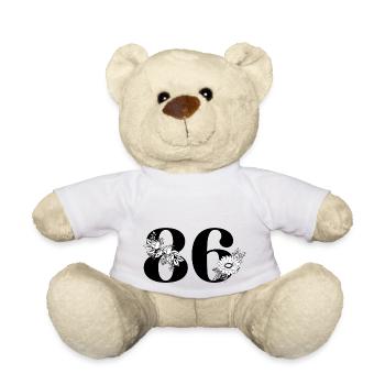 Number 86 Black Floral - 86th Floral Birthday - Teddy Bear - white - Front