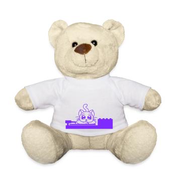 Cute little DJ cat lying on mixer party fun - Teddy Bear - white - Front
