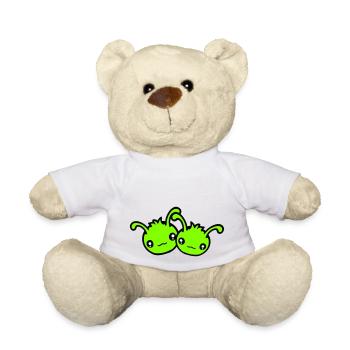 2 Caterpillar Alien Monster Team Friends Couple In Love - Teddy Bear - white - Front