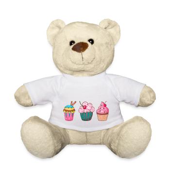 Cupcake Muffin Kuchen Backen Süßigkeiten Törtchen - Teddy - Weiß - Vorne