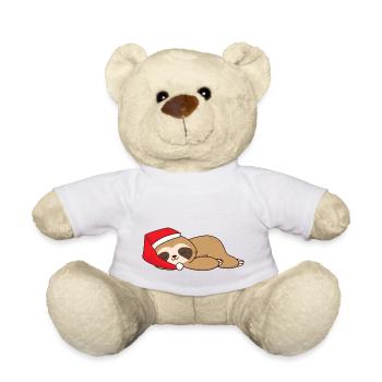 Xmas Weihachten Faultier schläft Weihnachtsmütze - Teddy - Weiß - Vorne