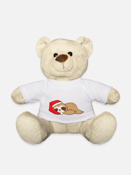 Xmas Weihachten Faultier schläft Weihnachtsmütze - Teddy - Weiß