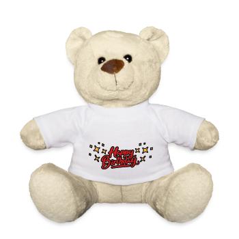 Red Happy Birthday lettering with stars - Teddy Bear - white - Front