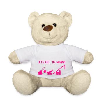 Bagger Baustelle Bauarbeiterin Mädchen I Geschenk - Teddy - Weiß - Vorne