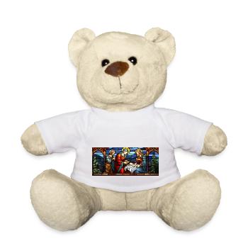 Jésus, Marie et Joseph. Noël chrétien. Amour et Paix - Nounours - blanc - Devant