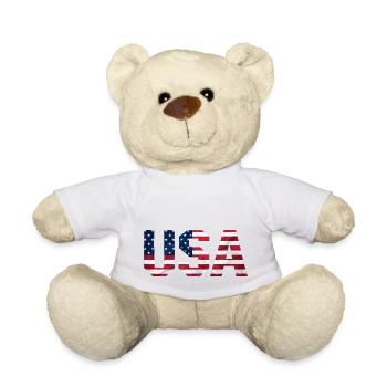 USA T-Shirt - Buchstaben der amerikanischen Flagge - Teddy - Weiß - Vorne