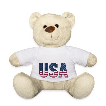 USA T-Shirt - Buchstaben der amerikanischen Flagge - Teddy - Weiß - Vorne