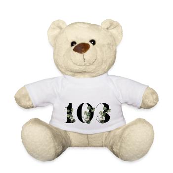Numéro 103 floral vert - 103e anniversaire floral - Nounours - blanc - Devant