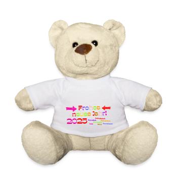 Frohes neues Jahr 2025 Segenswünsche bunter Text - Teddy - Weiß - Vorne