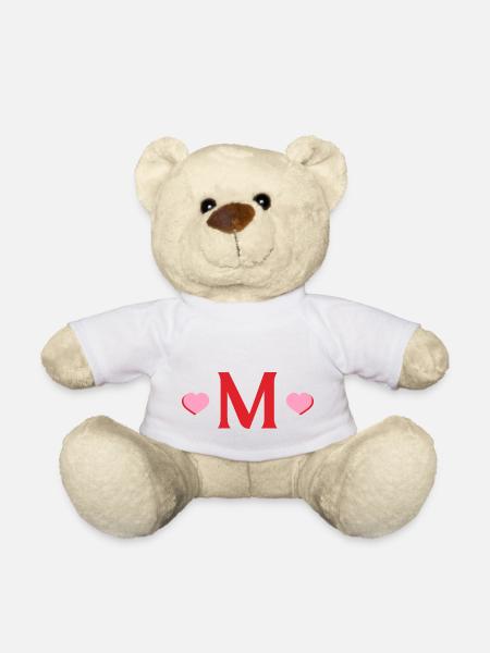 Lettre m cœurs rouges - Nounours - blanc
