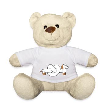 chien teckel bretzel forme noeud long corps bande dessinée - Nounours - blanc - Devant