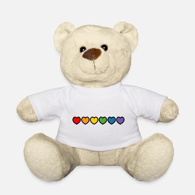 rainbow hearts black outline LGBT lgbtqi queer - Teddy Bear - white