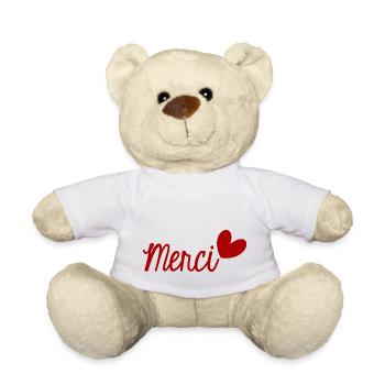MERCI. THANKS. THANK YOU. ANNIVERSAIRE. NAISSANCE. - Nounours - blanc - Devant