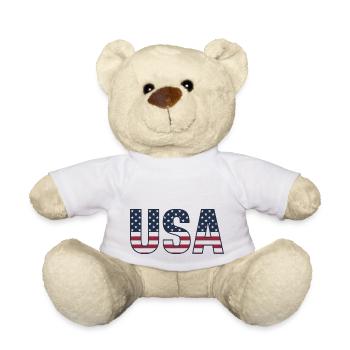 USA T-Shirt - Buchstaben der amerikanischen Flagge - Teddy - Weiß - Vorne