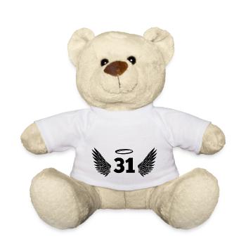 Number 31 Angel - 31st Birthday Wings - Teddy Bear - white - Front