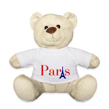 Roter Text in Paris mit blauem Eiffelturm - Teddy - Weiß - Vorne