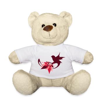 Phantasie Vogelnest aus Laubblätter,mit Vogel - Teddy - Weiß - Vorne