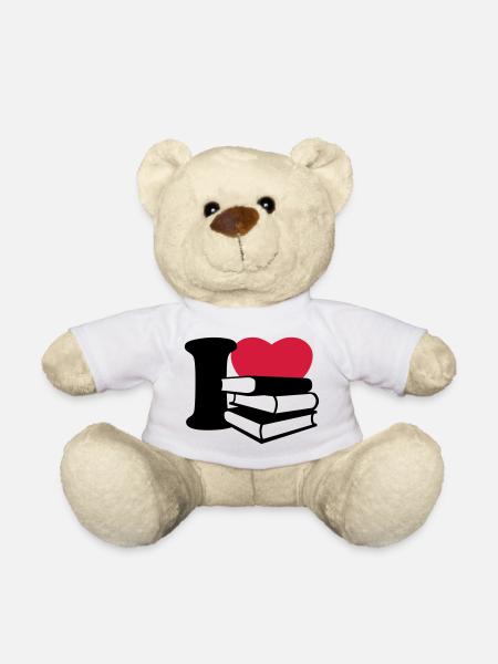 I love books - Ich liebe Bücher - Teddy - Weiß