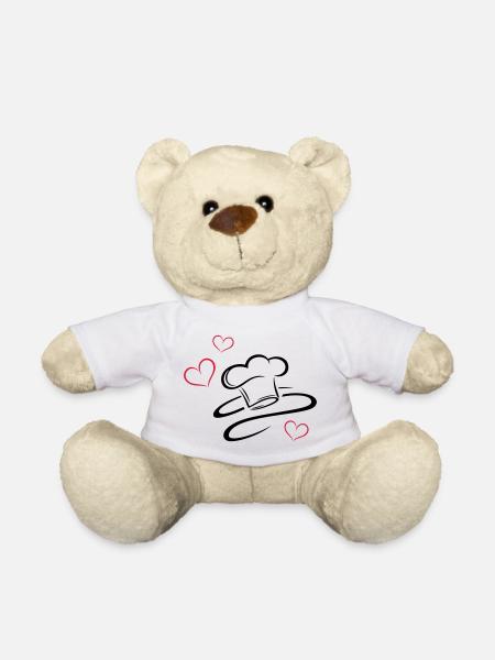 Koch, Kochmützen Logo mit drei Herzen. - Teddy - Weiß