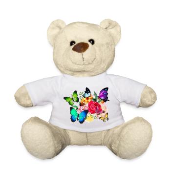 Butterflies and flowers - Teddy Bear - white - Front