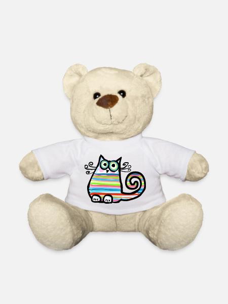 Bunt gestreifte, lustige Katze - handgezeichnet - Teddy - Weiß
