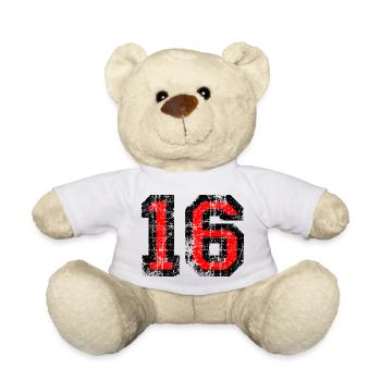 Zahl 16 (Vintage Rot) 16. Geburtstag Nr. 16 - Teddy - Weiß - Vorne