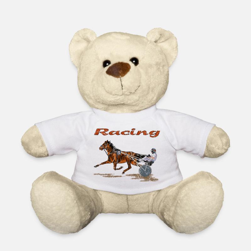 Cheval de course avec jockey et trotteur - Nounours - blanc