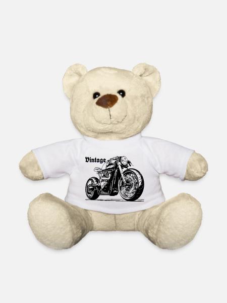 Moto vintage noir gris foncé moto - Nounours - blanc