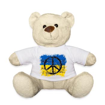 Ukraine Shirt mit Flagge und Peace Zeichen - Teddy - Weiß - Vorne