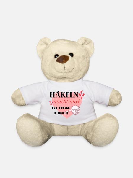 Häkeln macht mich glücklich rosa Herz Wollknäul - Teddy - Weiß
