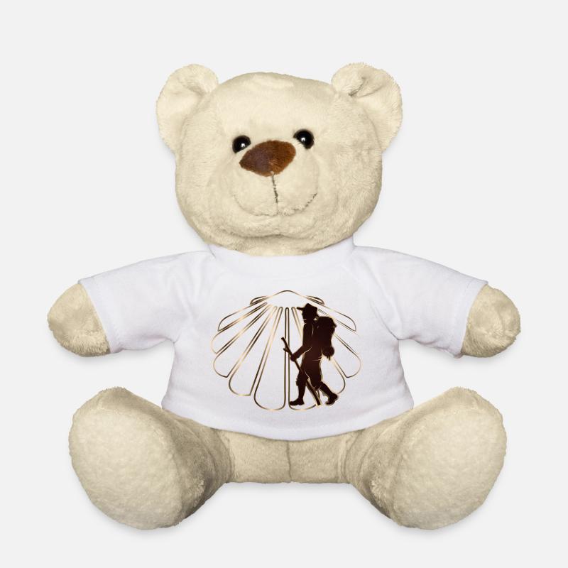 Ein Pilger auf einem Pilgerweg mit Jakobsmuschel - Teddy - Weiß