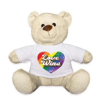 Love Wins LGBTQ Rainbow Heart - Teddy Bear - white - Front