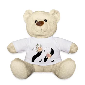 Blumen zum 22-jährigen Jubiläum (Geschenk von 22 Jahren) - Teddy - Weiß - Vorne