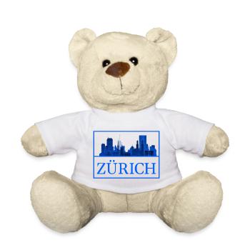 Zurich Skyline Blue Silhouette - Teddy Bear - white - Front