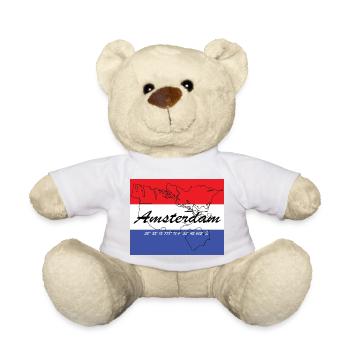 Amsterdam - Niederlandes Hauptstadt, GPS, Flagge - Teddy - Weiß - Vorne