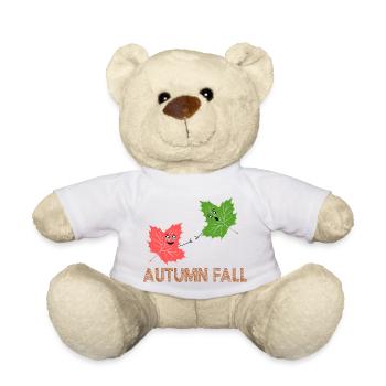 Herbst-Herbst-Lustiges Ahornblatt-Witz-Cartoon-Design - Teddy - Weiß - Vorne
