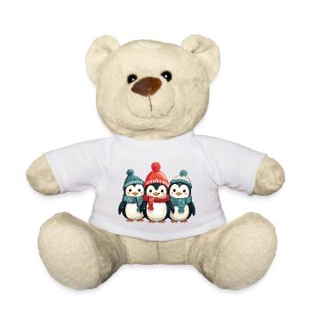Weihnachten Pinguine Schal Mütze Xmas Süß Niedlich - Teddy - Weiß - Vorne